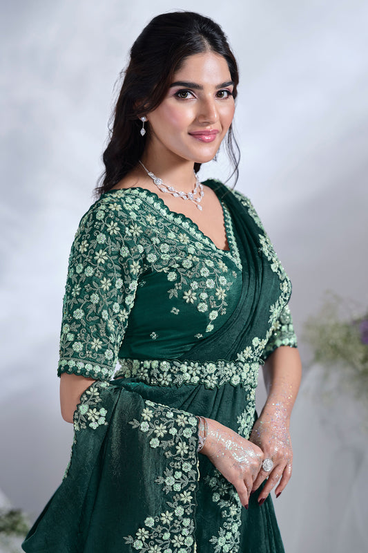 Green Satin Silk Readymade Saree-ZB133488_2_SareeButa.com