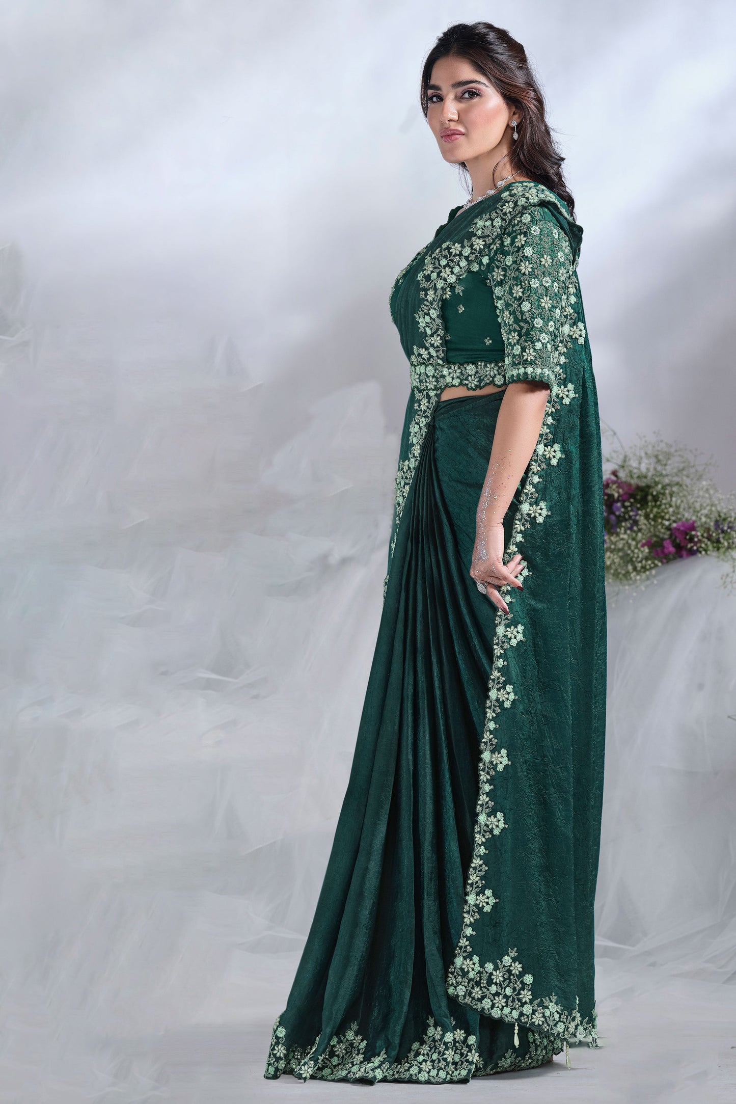 Green Satin Silk Readymade Saree-ZB133488_3_SareeButa.com