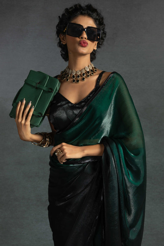 Green Satin Silk Readymade Saree-ZB134313_2_SareeButa.com