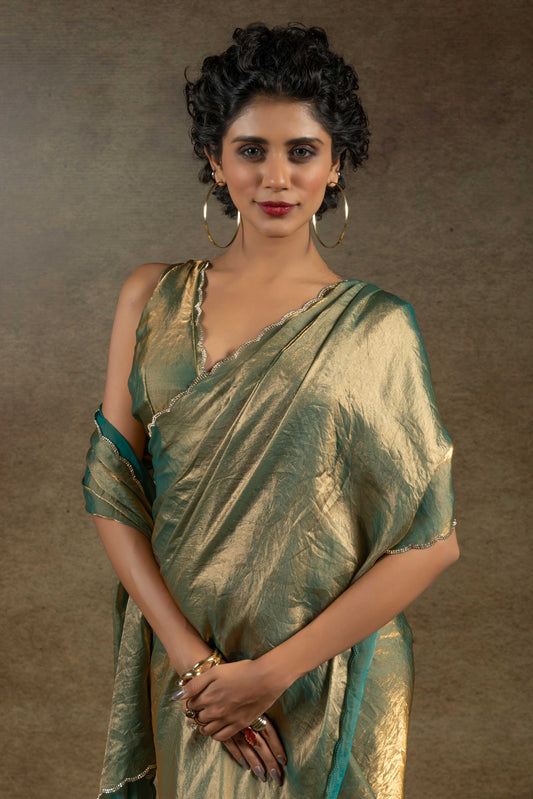Green Satin Silk Readymade Saree-ZB134324_2_SareeButa.com