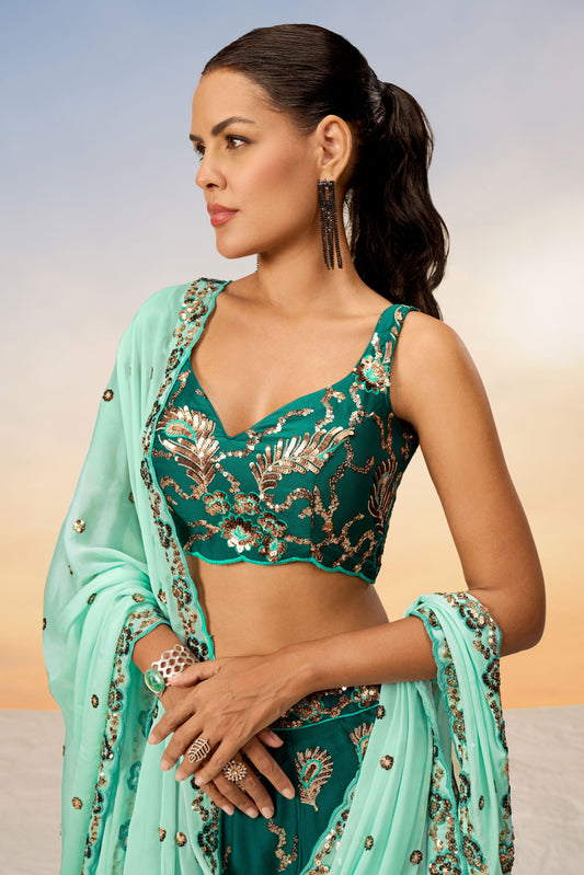 Green Semi-Stitched Embroidered Georgette Lehenga-LC240_2_SareeButa.com