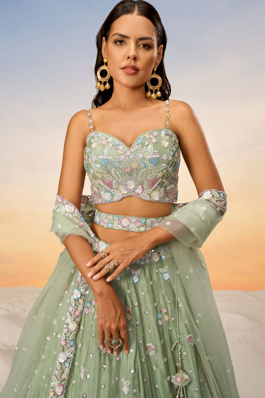 Green Semi-Stitched Heavy Work Chiffon Lehenga-LC248_2_SareeButa.com