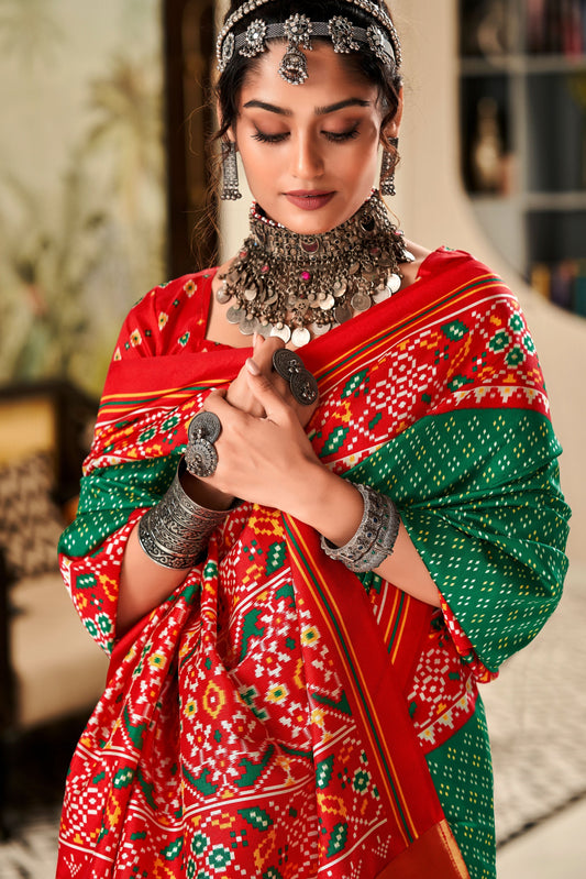 Green Tussar Silk Saree With Patola Print-ZB133262_2_SareeButa.com