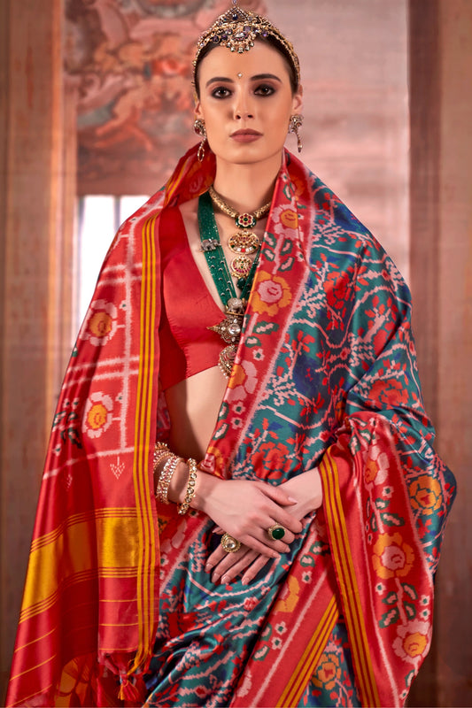 Green And Red Printed Patola Silk Saree-SAR11368_2_SareeButa.com