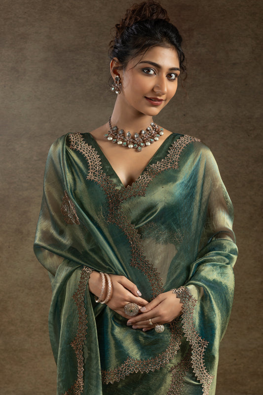 Blue Green Banarasi Silk Stone Work Saree-ZB134506_2_SareeButa.com