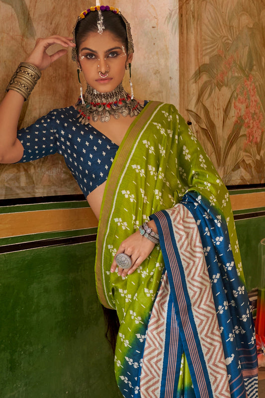 Green Blue Printed Silk Saree-ZB133418_2_SareeButa.com