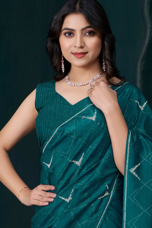 Green Crepe Silk Stone Work Saree-ZB134467_2_SareeButa.com