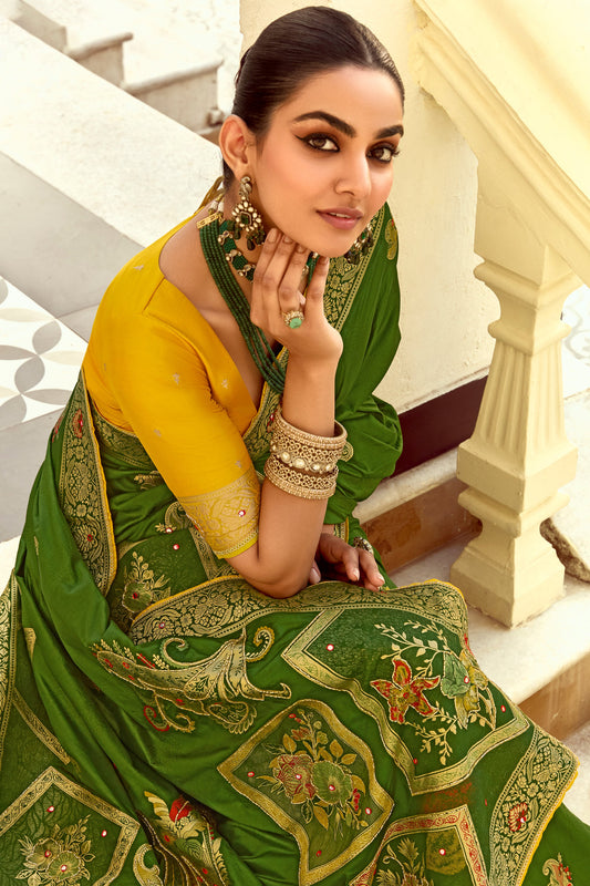 Green Dola Silk Saree with Cutdana Work-ZB134590_2_SareeButa.com