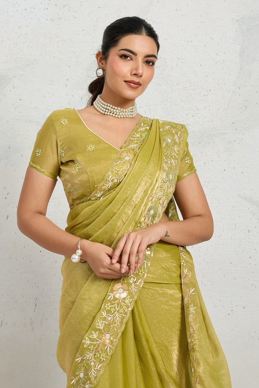Green Embroidered Chiffon Saree-SAR12505_2_SareeButa.com