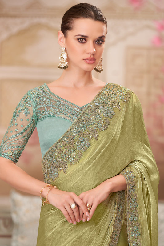 Green Embroidered Chiffon Silk Saree-ZB134566_2_SareeButa.com