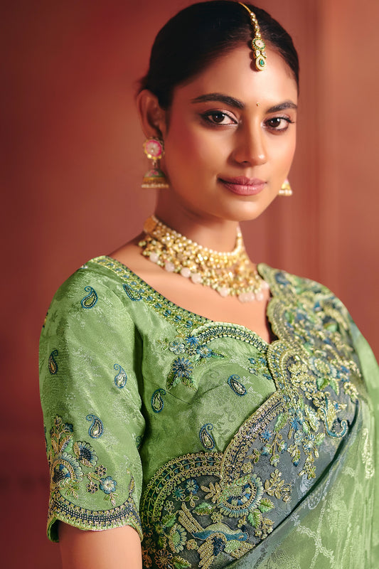Green Embroidered Jacquard Dola Silk Saree-SAR12082_2_SareeButa.com