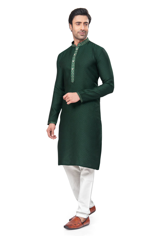 Green Embroidered Jacquard Kurta Pajama-MW6_2_SareeButa.com