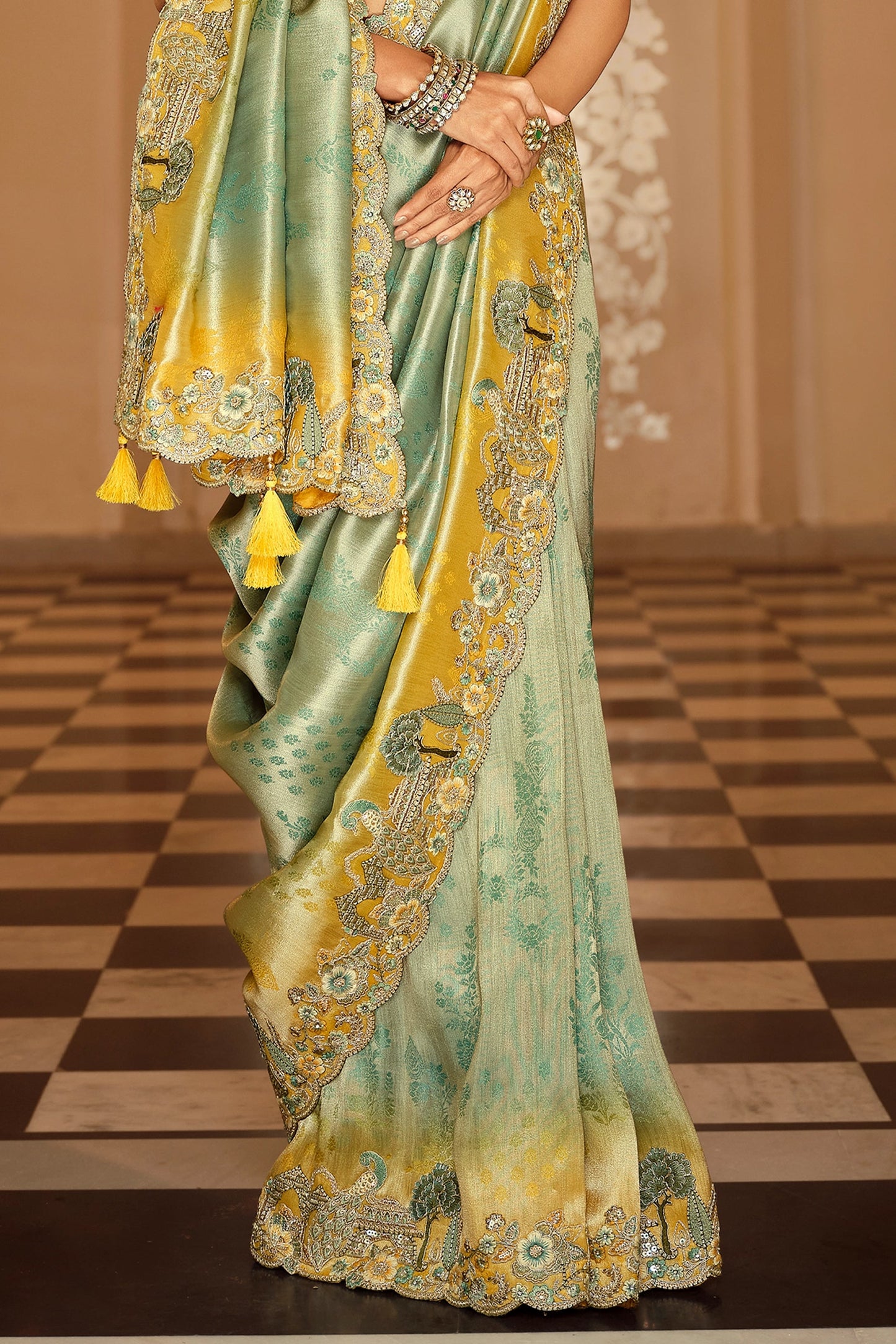 Green Embroidered Jacquard Viscose Silk Saree-SAR10361_4_SareeButa.com