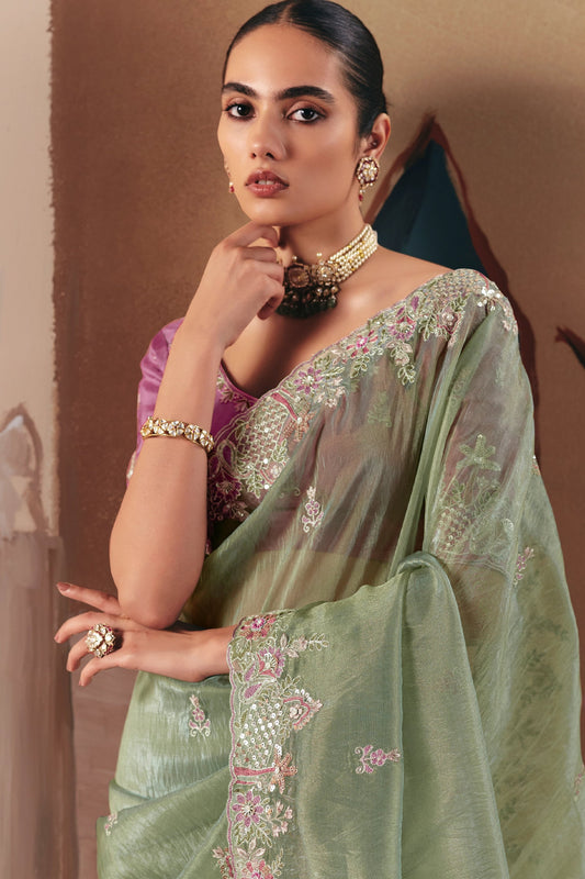 Green Embroidered Organza Saree-SAR10557_2_SareeButa.com