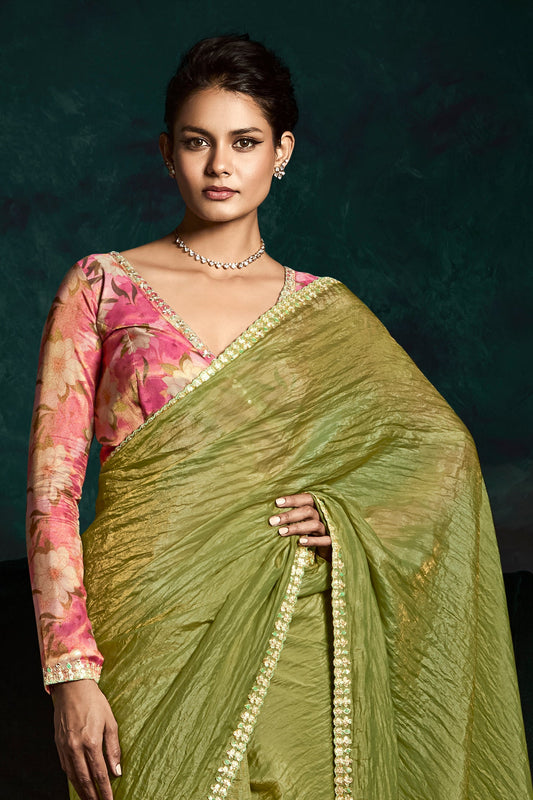 Green Embroidered Organza Saree-ZB134080_2_SareeButa.com