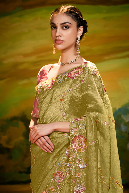 Green Embroidered Organza Saree-ZB134597_2_SareeButa.com