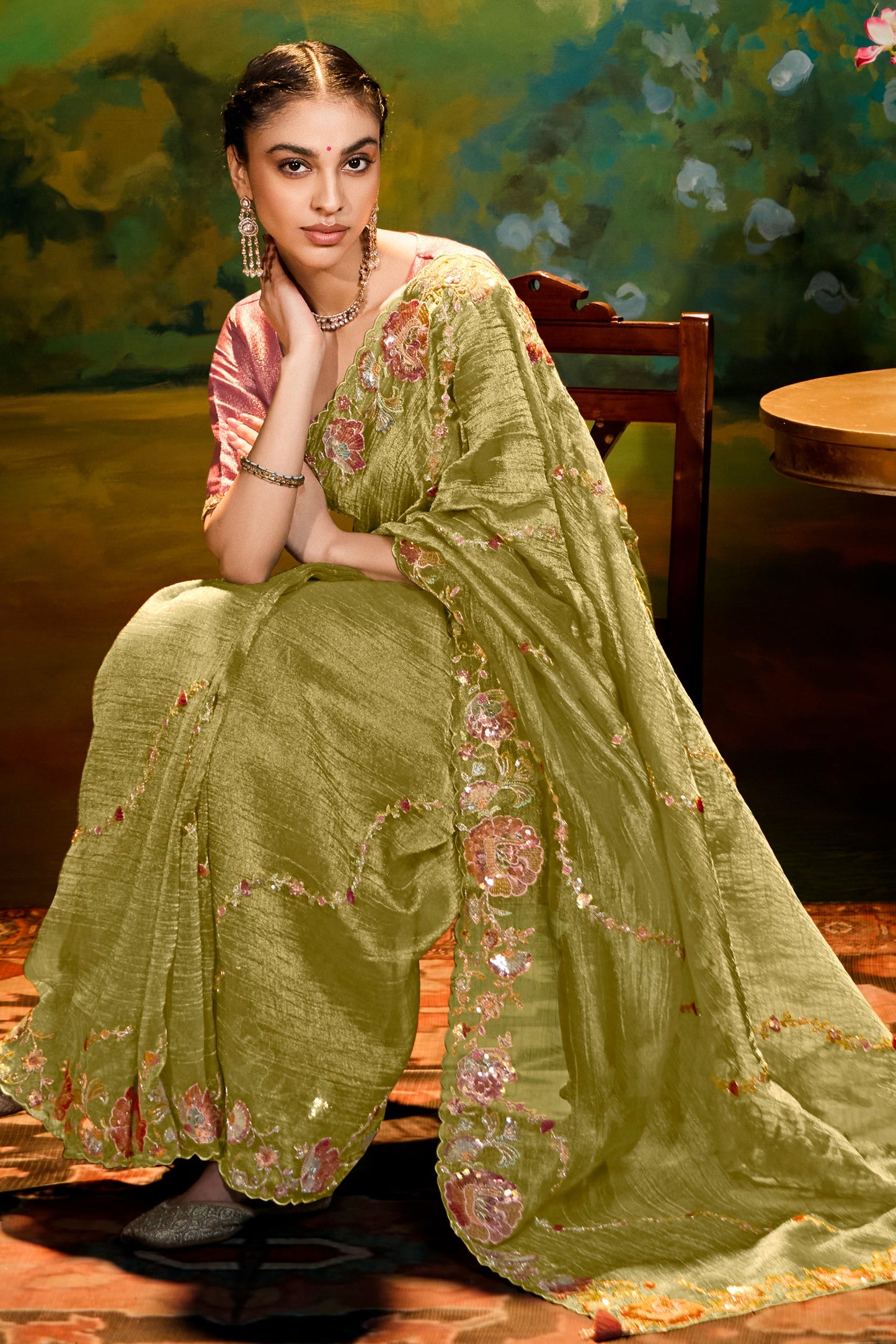 Green Embroidered Organza Saree-ZB134597_4_SareeButa.com