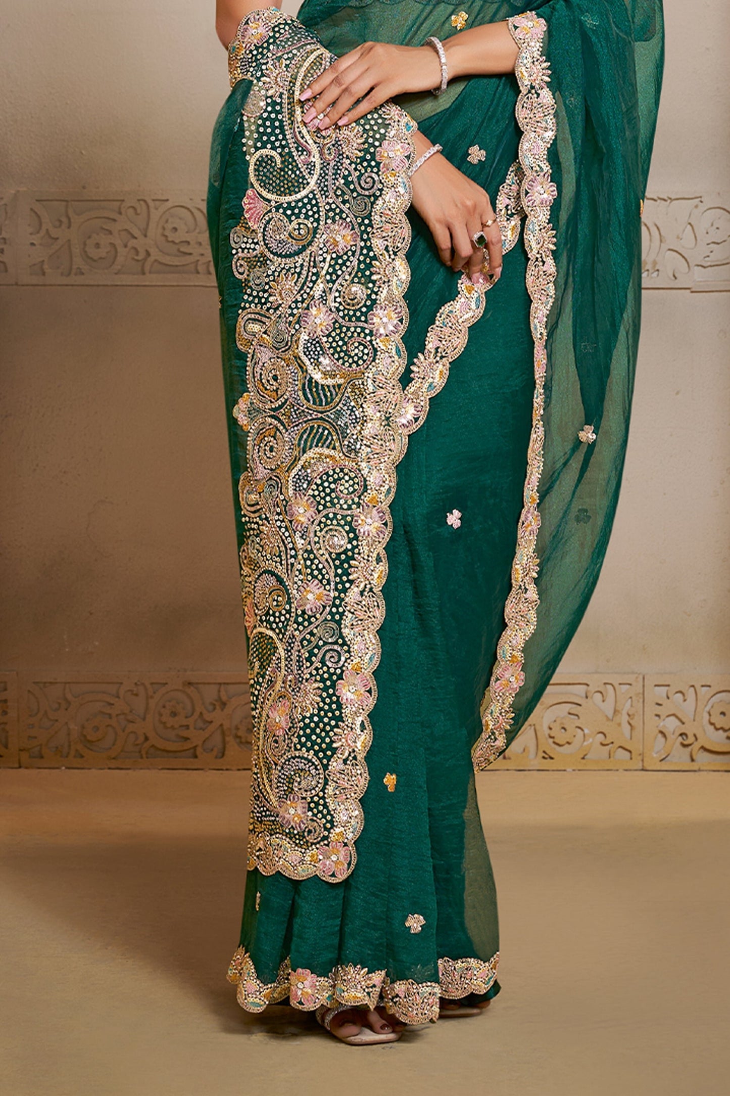 Green Embroidered Organza Satin Saree-SAR10868_4_SareeButa.com