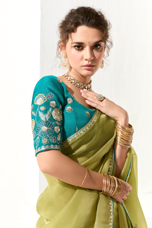 Green Embroidered Organza Tissue Saree-ZB134752_2_SareeButa.com