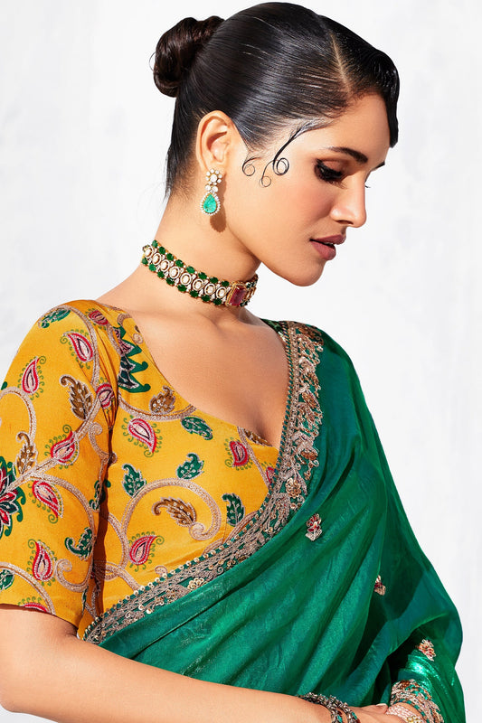 Green Embroidered Tissue Organza Saree-SAR10564_2_SareeButa.com