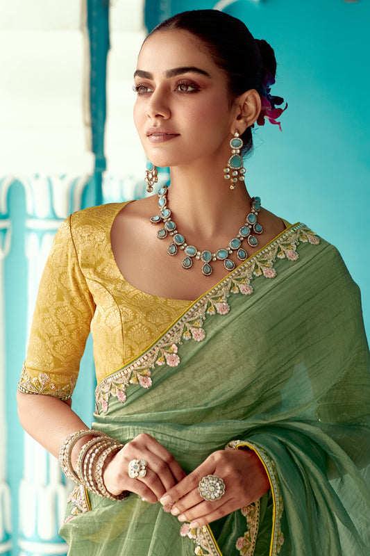 Green Embroidered Tissue Saree-ZB134083_2_SareeButa.com