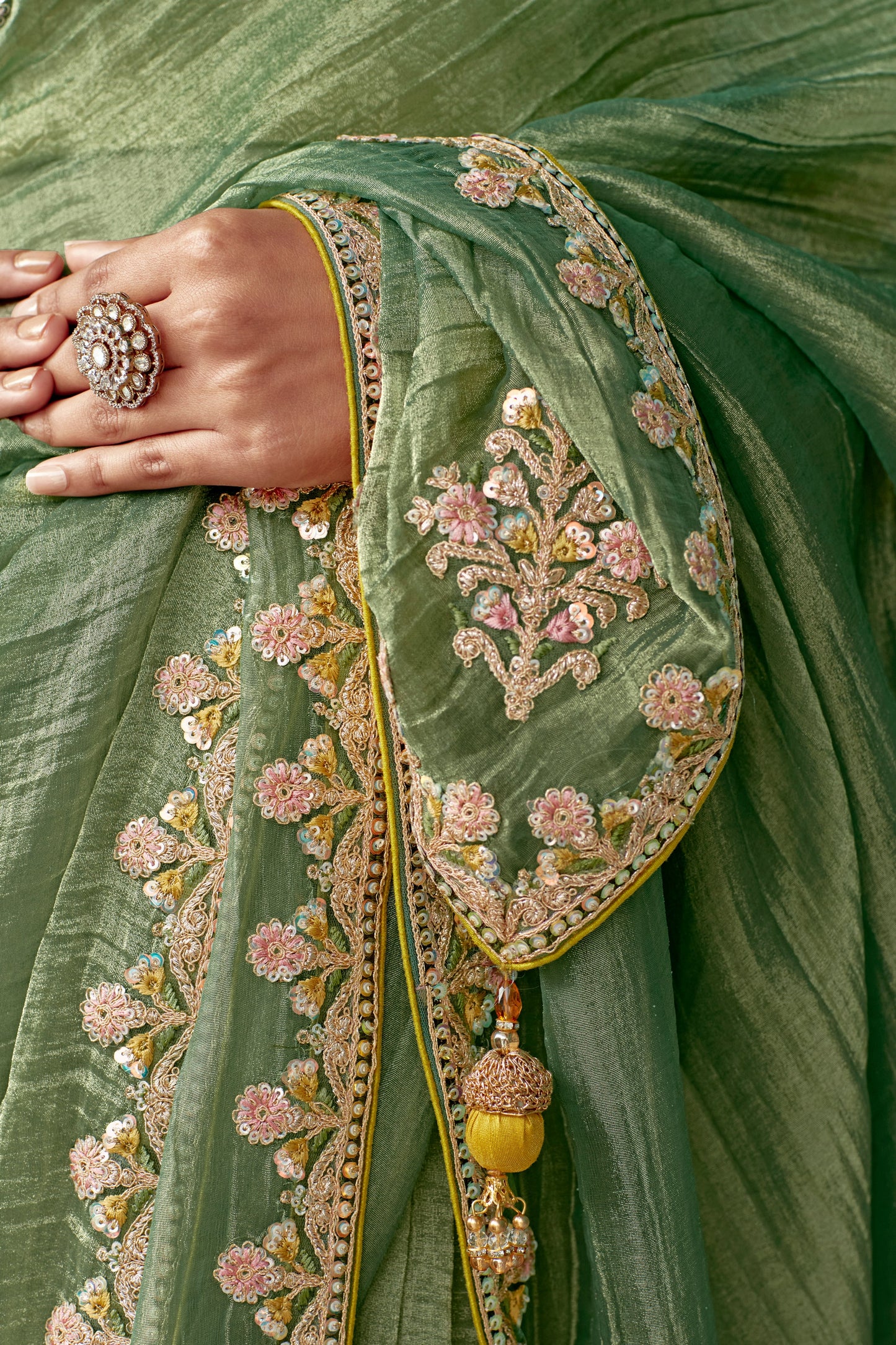 Green Embroidered Tissue Saree-ZB134083_4_SareeButa.com