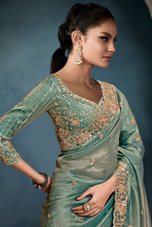 Green Embroidered Tissue Saree-ZB134335_2_SareeButa.com