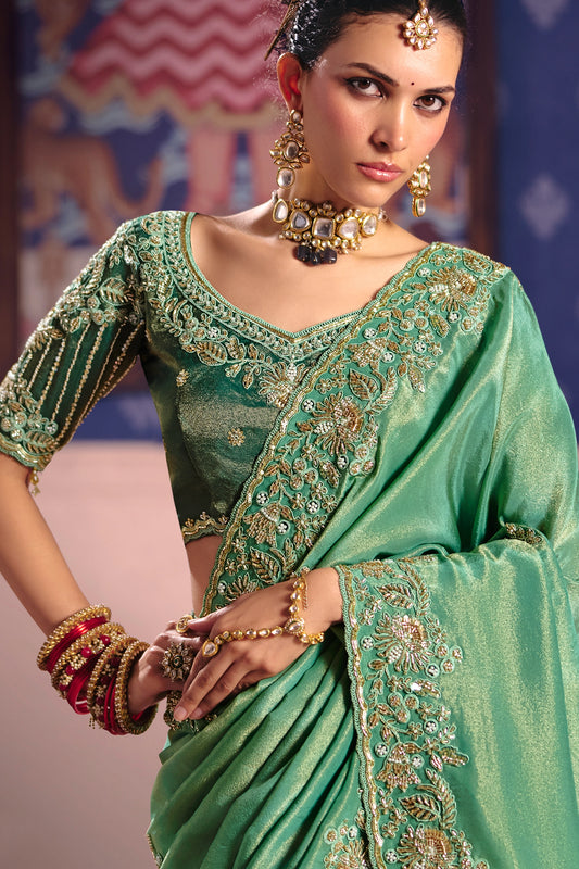 Green Embroidered Viscose Zari Tissue Saree-SAR12588_2_SareeButa.com
