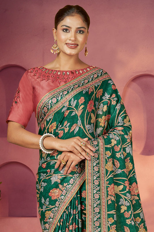 Green Floral Print Gajji Silk Saree-SAR10898_2_SareeButa.com