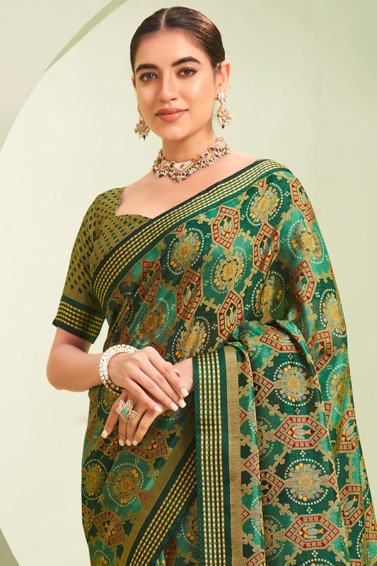 Green Georgette Saree with Brasso Print-ZB133931_2_SareeButa.com