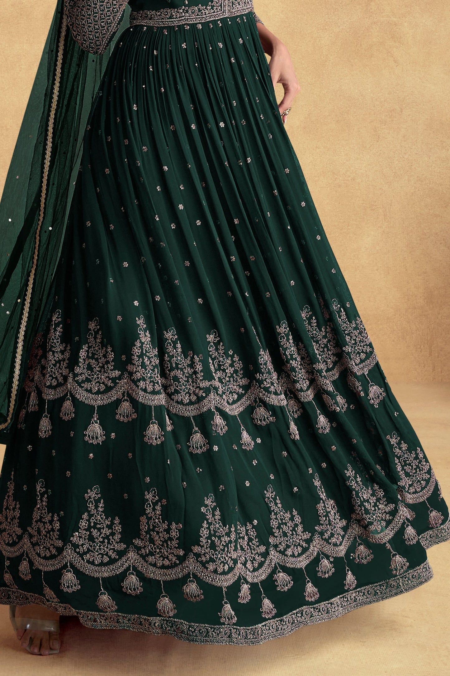 Green Heavy Work Goergette Gown with Dupatta-SS460_3_SareeButa.com