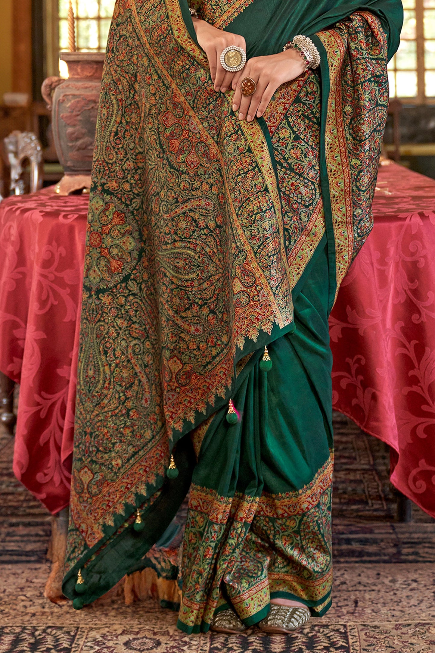 Green Jamewar Printed Viscose Silk Saree-SAR10173_4_SareeButa.com