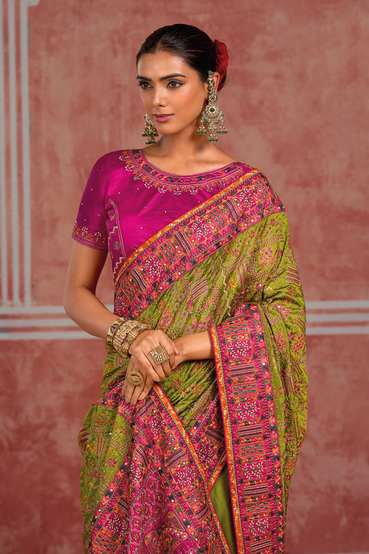 Green Kutchi Work Silk Saree-SAR13053_2_SareeButa.com