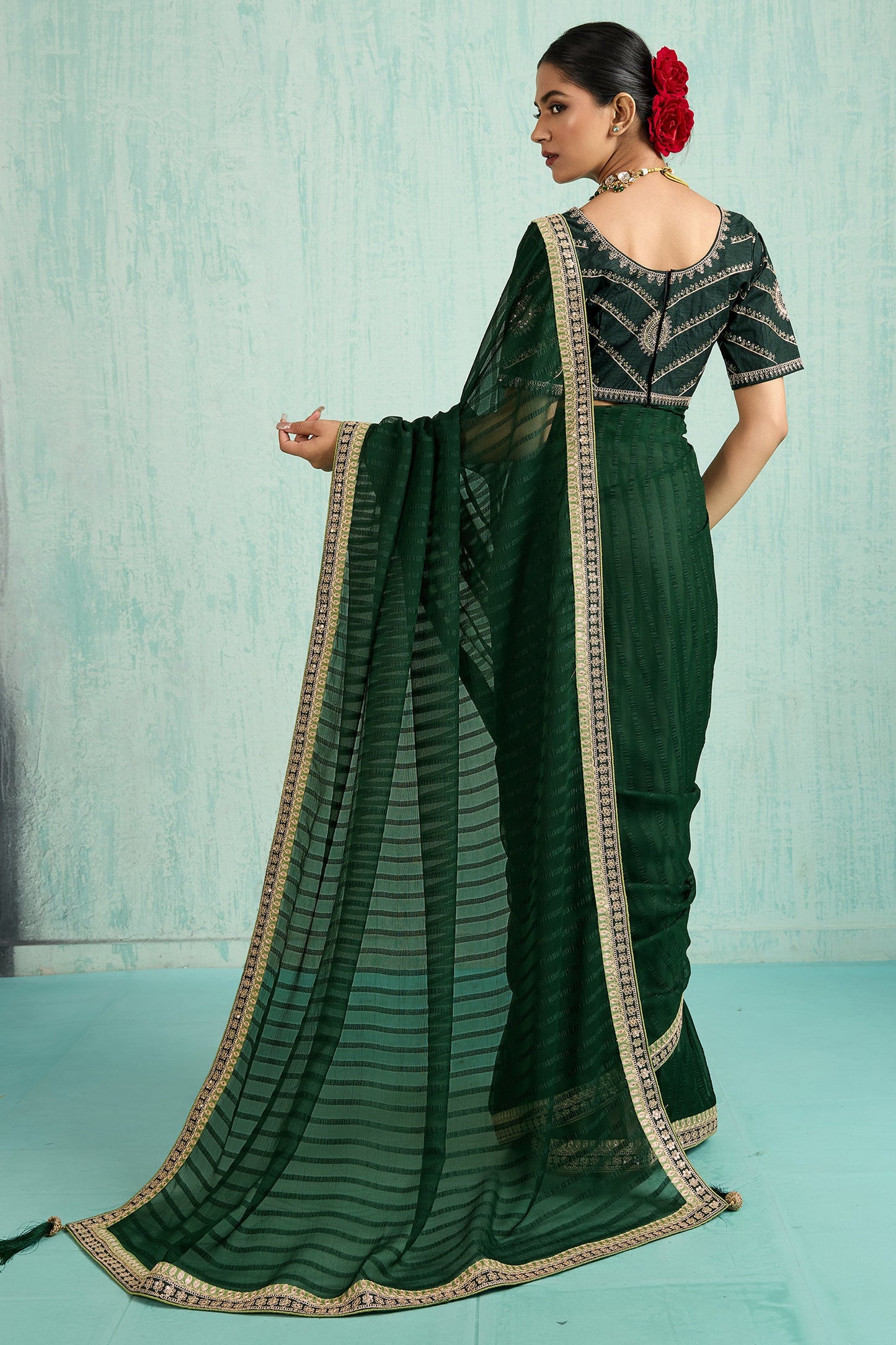 Green Lace Work Chiffon Saree-SAR10619_5_SareeButa.com