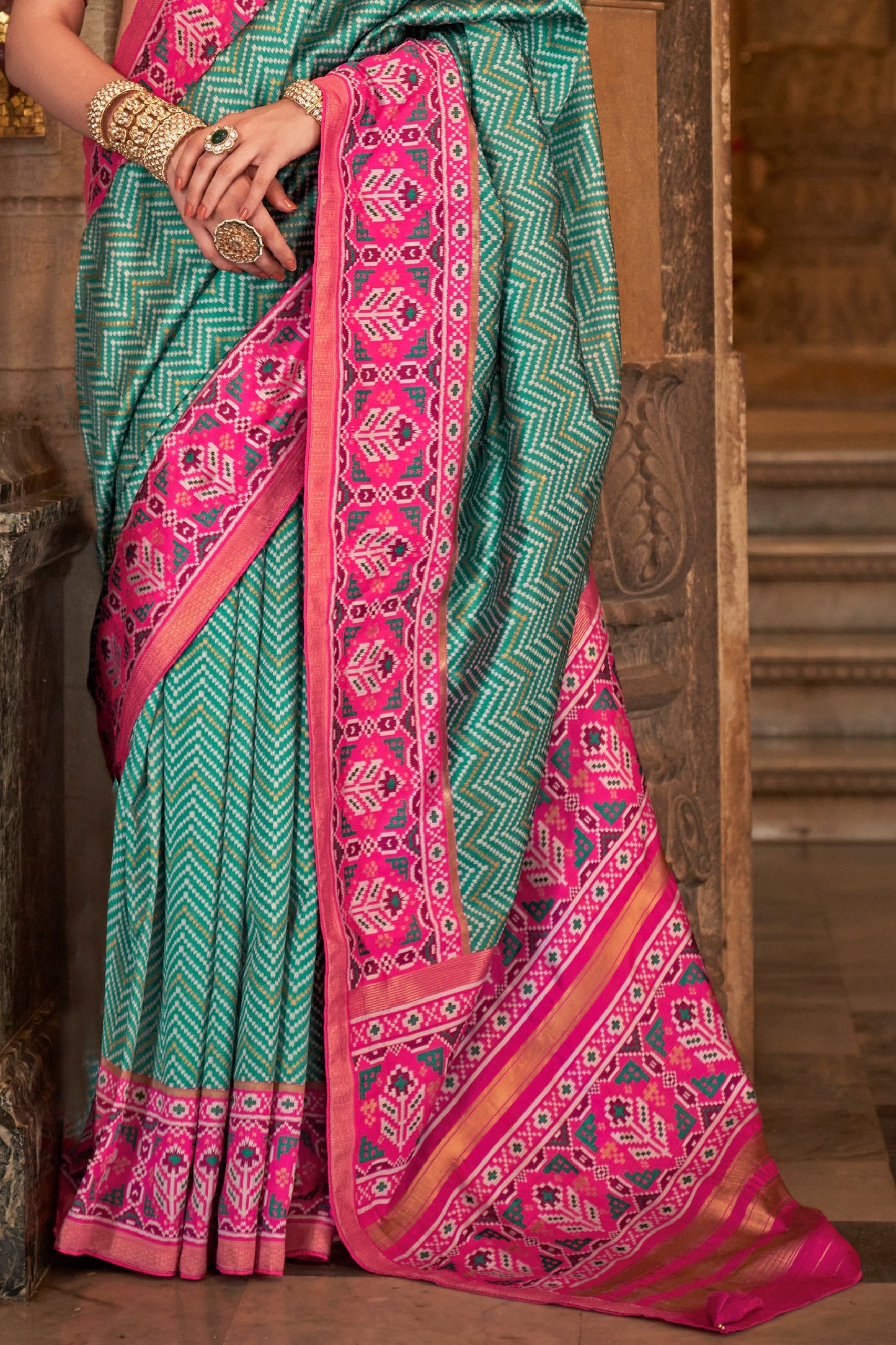 Green Printed Viscose Silk Saree-ZB133497_4_SareeButa.com