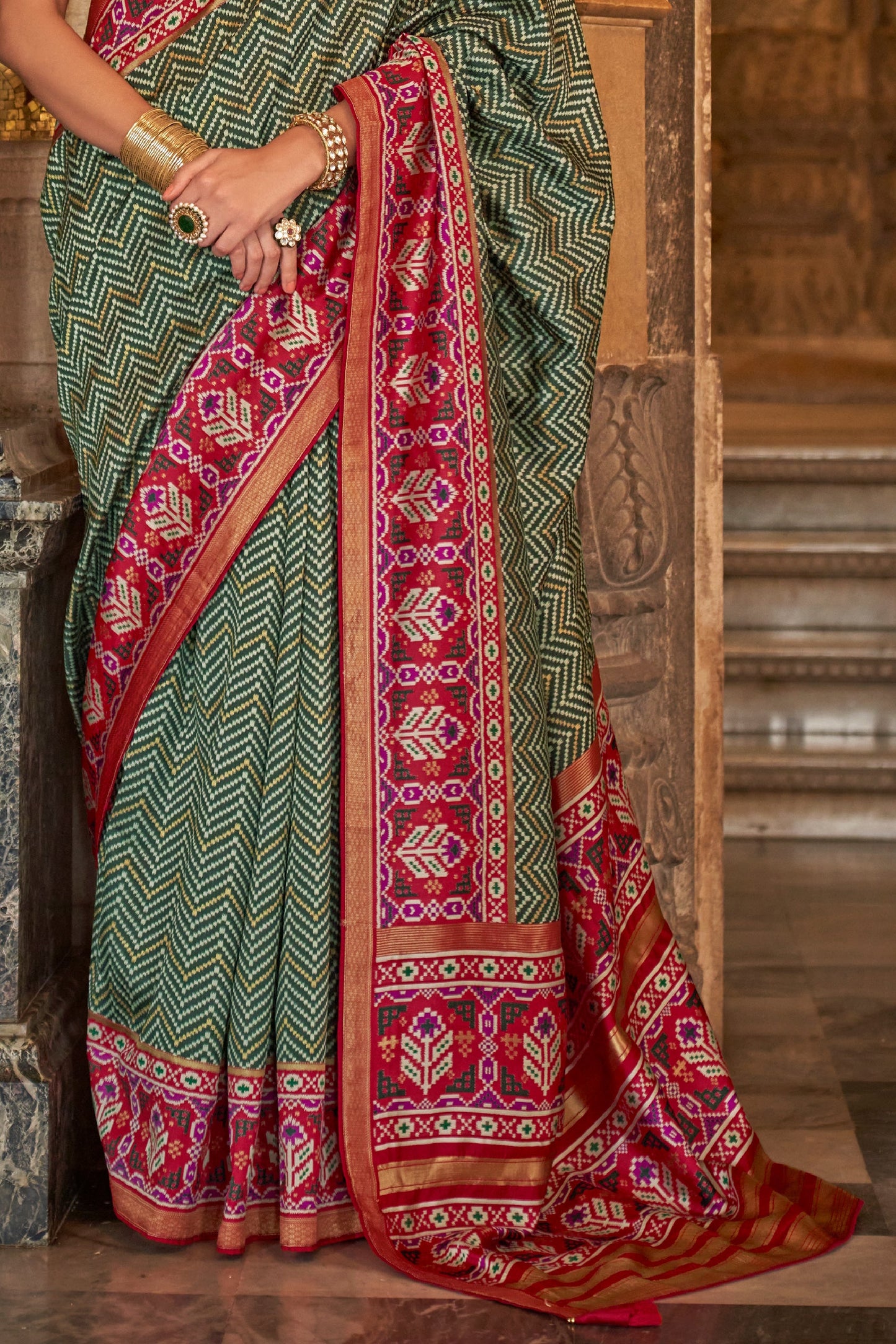 Green Printed Viscose Silk Saree-ZB133499_4_SareeButa.com