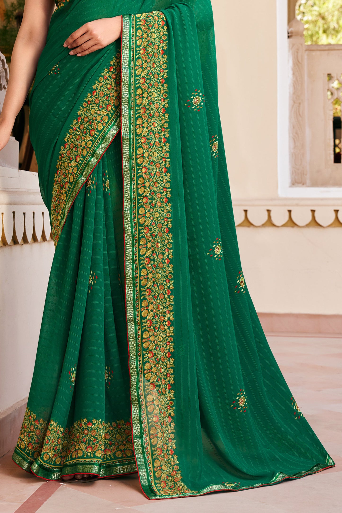 Green Printed Georgette Saree-SAR10158_4_SareeButa.com