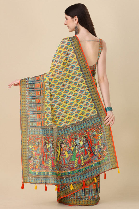 green-printed-linen-saree-zb132687_2_SareeButa.com