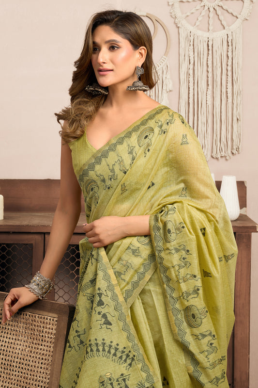 Green Printed Modal Cotton Saree-SAR12647_2_SareeButa.com