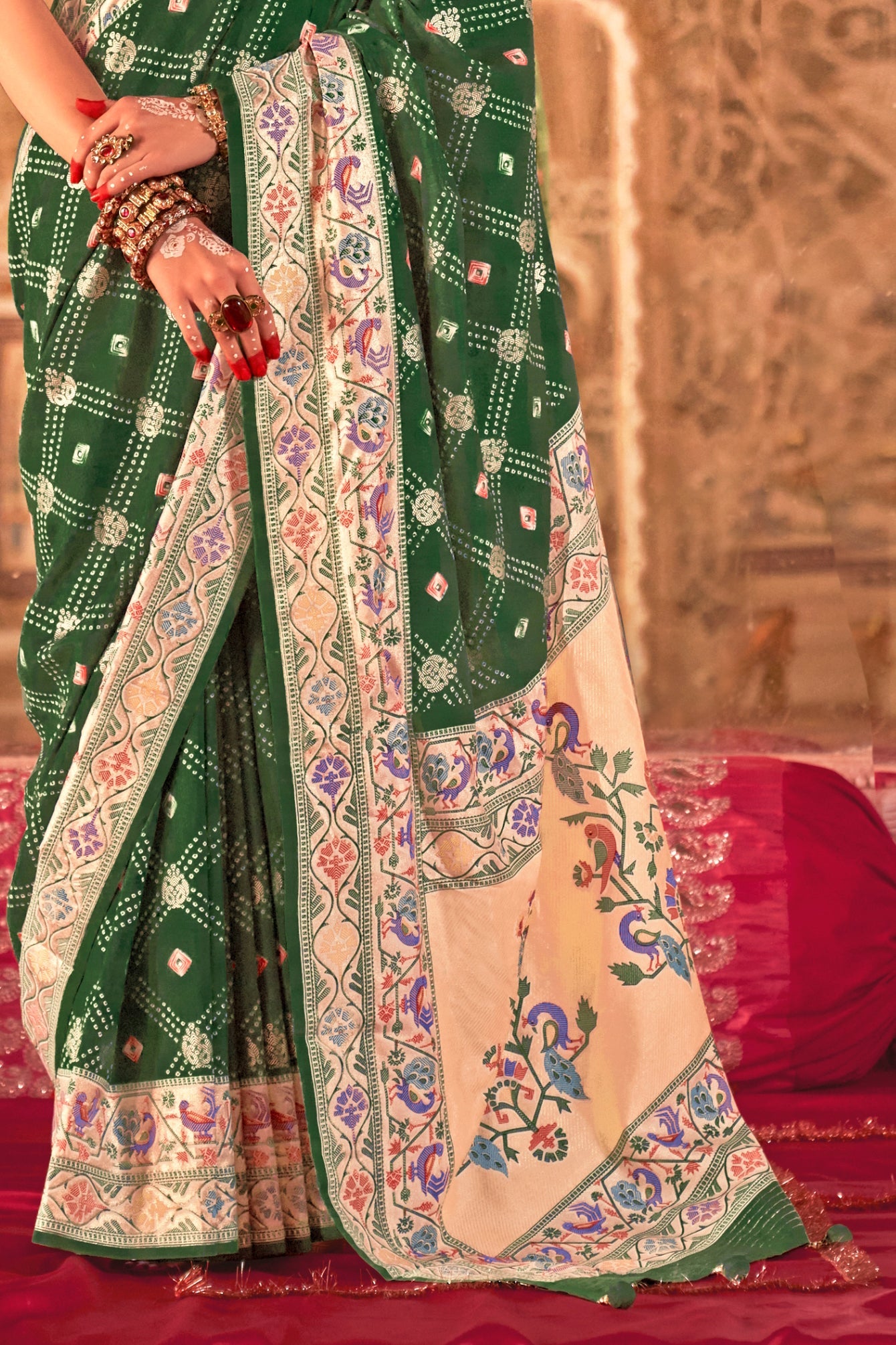 Green Printed Paithani Silk Saree-ZB134545_3_SareeButa.com