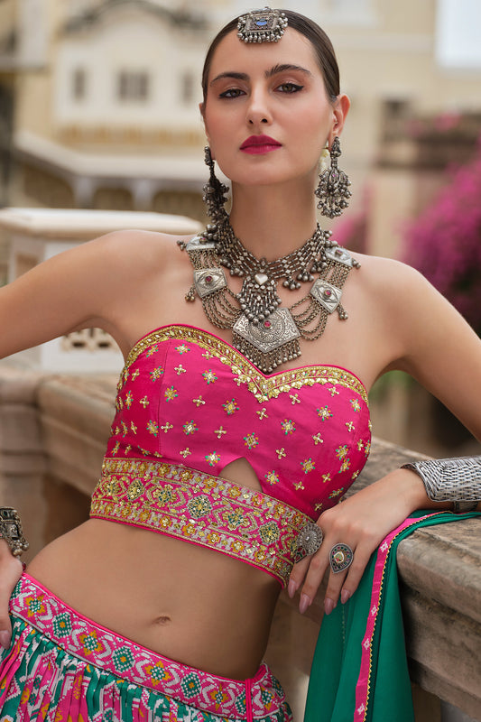 Green Printed Readymade Silk Lehenga-LC132_2_SareeButa.com
