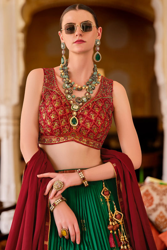 Green Printed Readymade Silk Lehenga-LC139_2_SareeButa.com