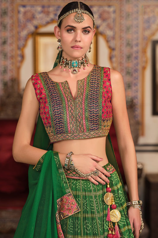 Green Printed Readymade Silk Lehenga-LC142_2_SareeButa.com