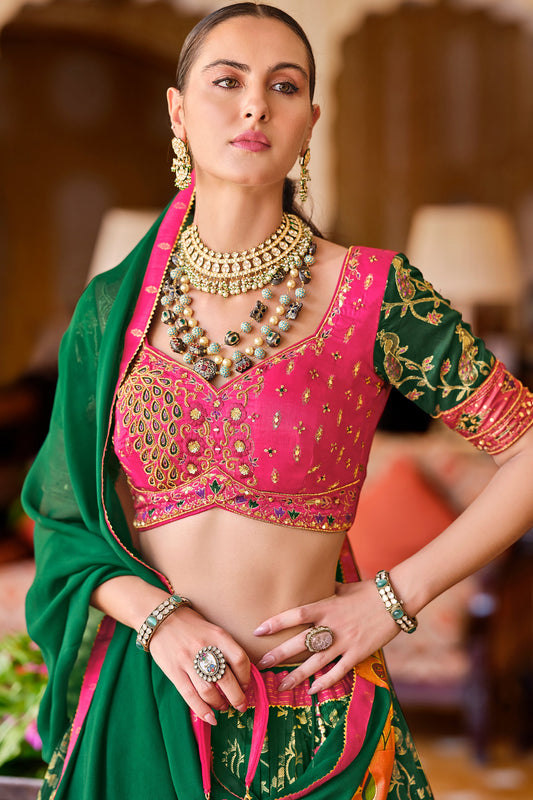 Green Printed Readymade Silk Lehenga-LC146_2_SareeButa.com