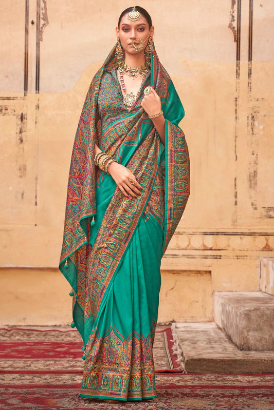 Green Printed Viscose Silk Saree-ZB134528_2_SareeButa.com