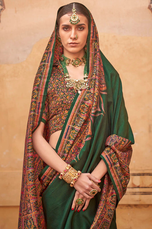 Green Printed Viscose Silk Saree-ZB134534_2_SareeButa.com