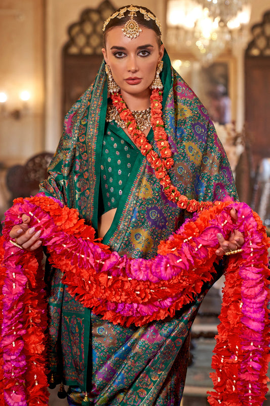 Green Printed Viscose Silk Saree-SAR10103_2_SareeButa.com