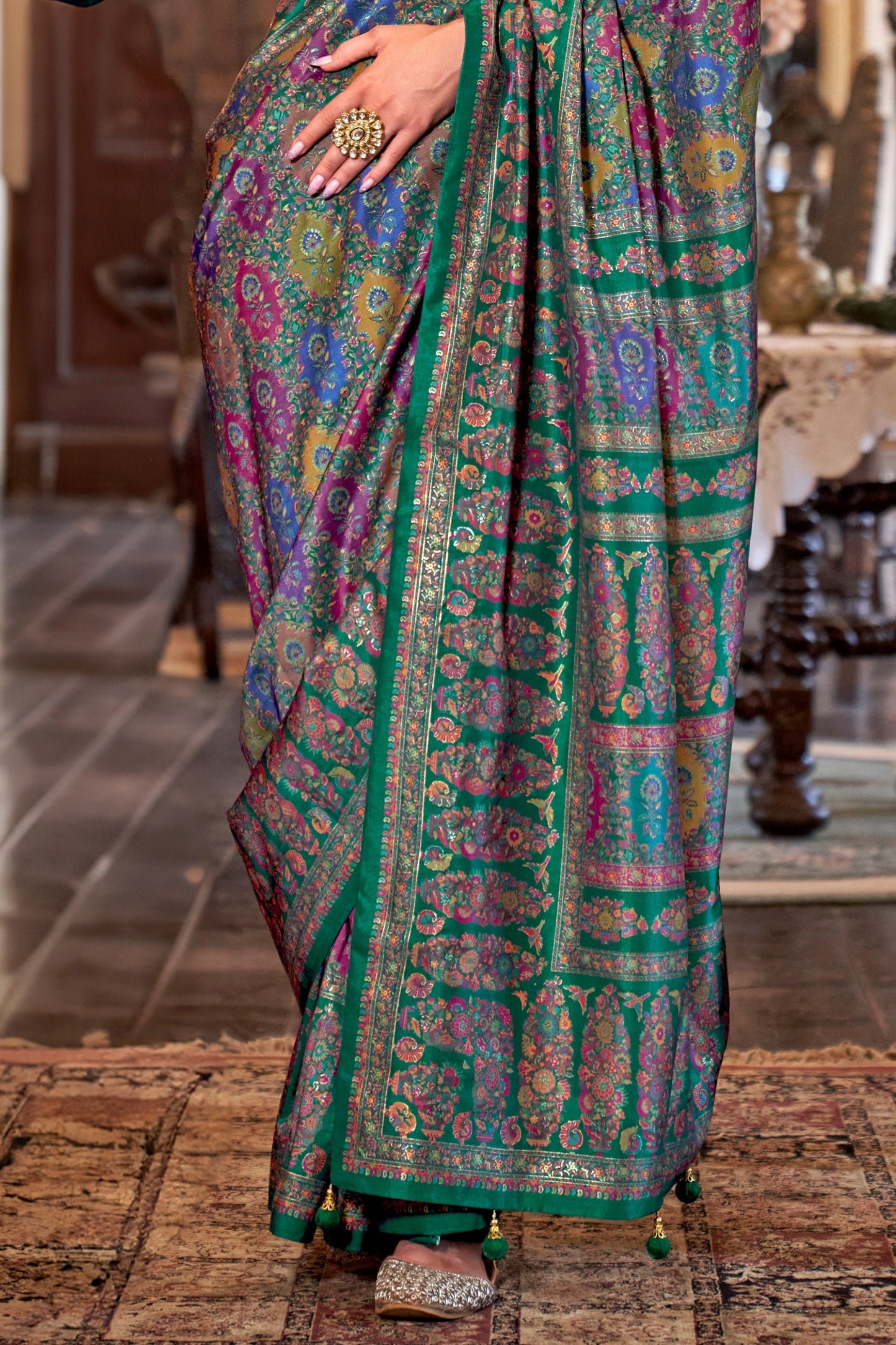 Green Printed Viscose Silk Saree-SAR10103_4_SareeButa.com