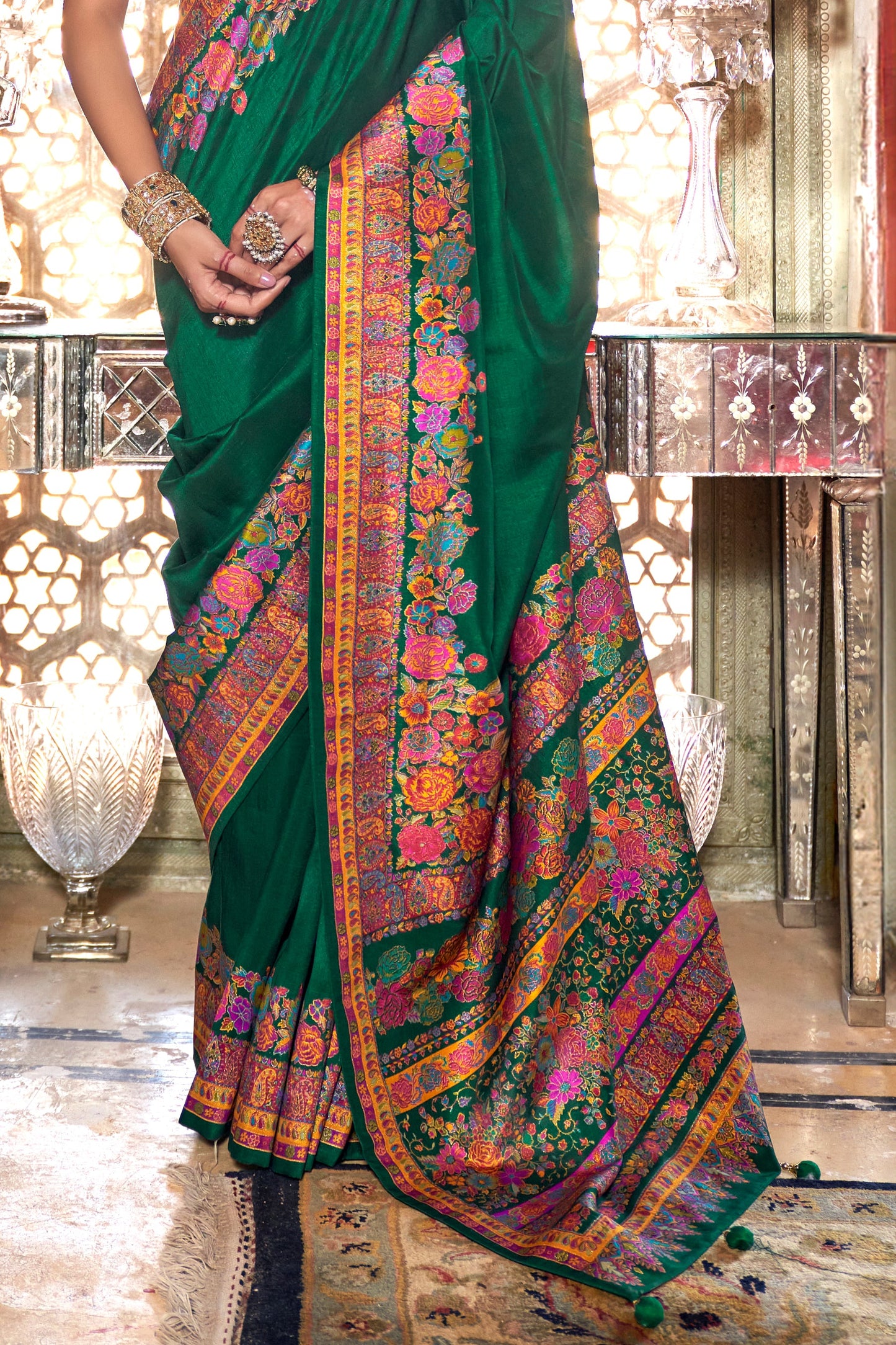 Green Printed Viscose Silk Saree-ZB133635_4_SareeButa.com