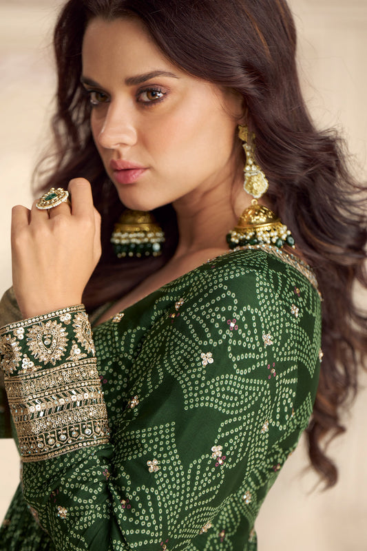 Green Readymade Chinon Gown with Dupatta-SAR11563_2_SareeButa.com